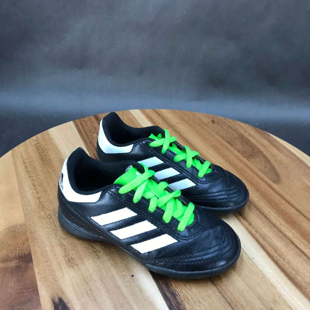 Adidas Kids Black Soccer Cleats with Neon Green Laces